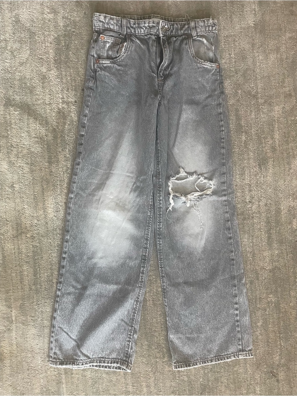 Zara Distressed Grey Wide Leg Baggy Jeans Fits Womens XS - 00